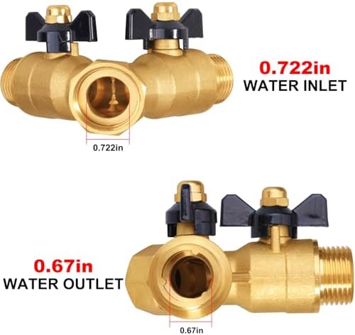 SIGURANTA Heavy-Duty Brass 2-Way High-Flow Garden Hose Splitter, Outdoor Faucet Y-Valve Diverter Connector with Butterfly Handle, Full-Flow Water Hose Adapter (Valve butterfly handle - 1-piece) - Image 4