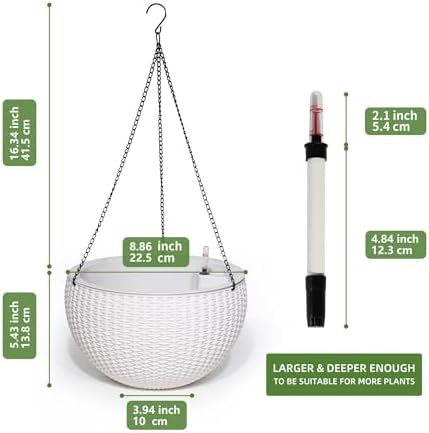 Dexceder 9 Inch Self Watering Hanging Planter (White) - Image 3