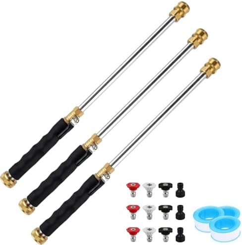 High Pressure Hose Nozzle for Garden, Heavy Duty Metal Jet Nozzle Power Washer Wand with 3 Spray Tips, Pressure Washer Hose Attachment for Car, Patio, Driveway Cleaning (Black 3Pcs) by Unknown