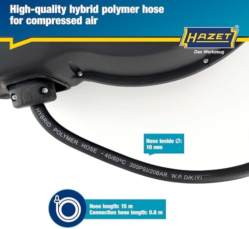 HAZET Hose Reel 9040N-10 I Hose Length: 15 Meters/49.21 Feet, Hose Inner Diameter: 0.39 Inches/10mm, Max. Pressure: 290 Psi for Compressed Air and Water I For Clean Winding of Hoses - Image 5