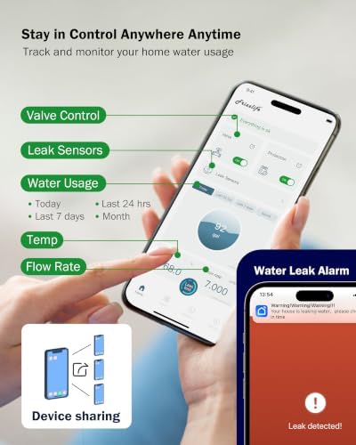 Frizzlife LPG365 Smart Water Auto Shutoff Valve W/ 3 Leak Sensors, 100% Dual Detection- 0.01GPM Ultrasonic Micro Leak Detector & Sensor-Triggered Shutoff, App Control, Flow & Temp Monitor,Fits 3/4"&1" - Image 6