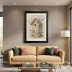 Framed Canvas Wall Art Vintage Mixed Media Birdhouse and Morning Glories Sepia Print Canvas Print Poster Black Frame Wall Decor for Bedroom Study, Cottagecore Art - 24x36 Inch - Image 5