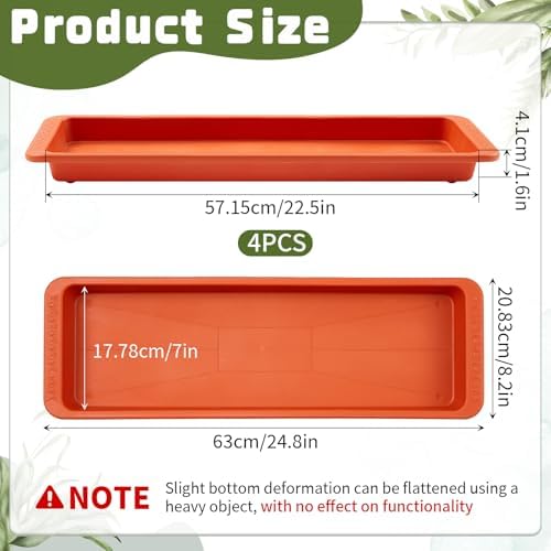 Cinnvoice 4 Pcs 24 x 8 x 1.6 Inch Rectangle Plant Saucer Tray, Terracotta - Image 2