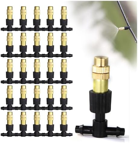 Irrigation System forgarden 10-100PCS Adjustable Brass Spray Nozzles with 1/4” Tee Joint for Garden Lawn 4/7mm Hose Misting Watering Sprinkler Garden Sprinkler(Gold 30PCS) - Image 2