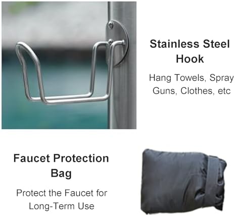 Outdoor Stainless Steel Standing Water Column, Freestanding Garden Hose Holder with Faucet for Garden Irrigation and Washing(50x21cm/20x8in) - Image 6