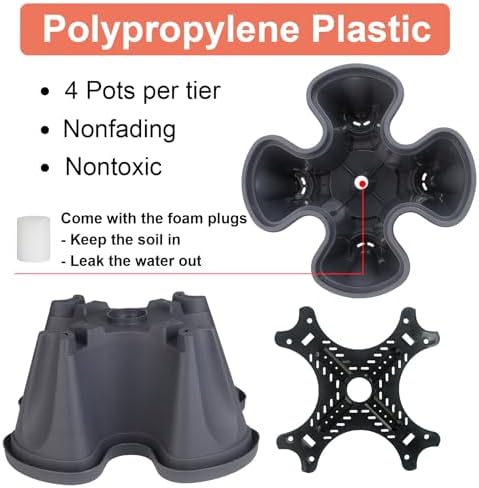 DUNCHATY Stackable Planter, Vertical Garden Planter with Wheels and Tools, Self Watering Strawberry Planter Indoor/Outdoor 7 Tier Herb Planter Pots for Growing Vegetables and Succulents, Dark Gray - Image 2
