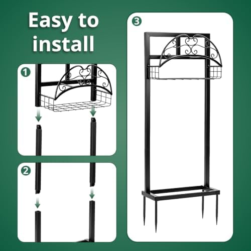 Garden Hose Holder with Storage Basket, Heavy Duty Freestanding Water Hose Stand with 4 Ground Spikes, Garden Hose Holder, Water Hose Stand, Hose Rack, Storage Basket, Outdoor Organizer - Black - Image 2