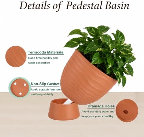 vensovo Terracotta Self Watering Plant Pots, 6 and 8 Inch with Saucers - Image 4