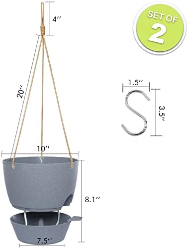 SwinDuck 10 Inch Self Watering Hanging Pots, 2 Pack Hanging Planters with 40oZ Deep Reservior for Indoor Outdoor Plants Flowers, Grey - Image 2
