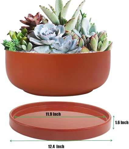 Yukfona Ceramic Plant Saucer Tray 1 Pcs 12 Inch Red Terracotta, 12.5"OD x11.9"ID x1.6"Deep Fits flower pots Bottom≤11.9",Heavy Duty Glazed Round Planter Drip with Catch Basin for Indoor Outdoor Plants - Image 2