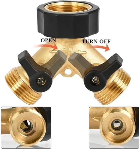 Hose Splitter Multi-Tap Connector 2 Way Garden Water Hose Adaptor Y-Way Distributor Faucet Splitter Independent for Water Faucet & Spigot(Brass 2pcs) - Image 5