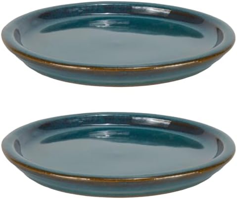 W&W Ceramic Plant Saucer - Plant Trays for Indoor Pots (Teal, 13 inches, 2 Packs) - Image 2