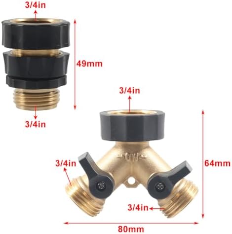 CNxinn10 A10614 2 Way Heavy Duty Y Connector Garden Hose Splitter 1 Set For standard 3/4-inch garden hose connectors and outdoor spigots Brass Gold - Image 3