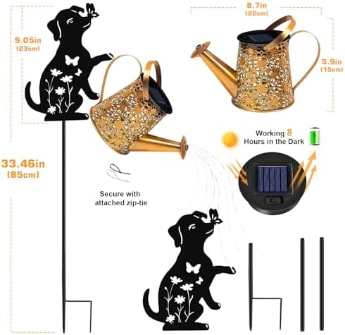 Solar Garden Lights Outdoor Decor, Watering Can with Dog Stake, Waterproof - Image 4