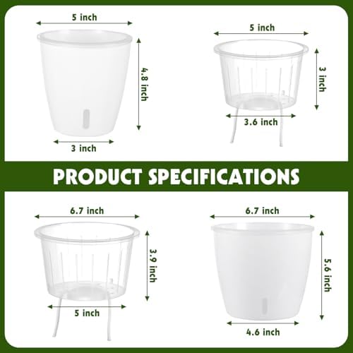 Self-Watering Pots for Indoor Plants, 8-Pack Self Watering Planter with Drainage Holes, Small African Violet Pots with Water Indicator, 5 Packs 5''/3 Pack 6.7'' Orchid Pot, White - Image 2