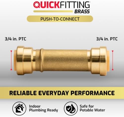 QuickFitting 3/4” x 3/4” Repair Coupling, Push to Connect Brass Plumbing Fitting, ASSE 1061 NSF 61/372 IAPMO Listed, for Copper, PEX, and CPVC, Pack of 2 - Image 2