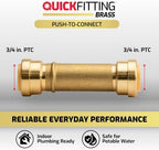 QuickFitting 3/4” x 3/4” Repair Coupling, Push to Connect Brass Plumbing Fitting, ASSE 1061 NSF 61/372 IAPMO Listed, for Copper, PEX, and CPVC, Pack of 2 - Image 2