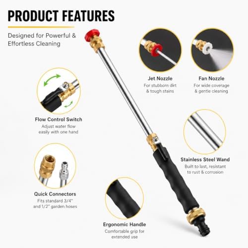 2026 Upgraded Jet Nozzle Power Washer for Garden Hose Includes 2 High-Pressure Nozzles 2× Rubber O‑ring seal 1x plumber's tape and Quick Connectors | Hydro Jet High Pressure Washer Tools - Image 2
