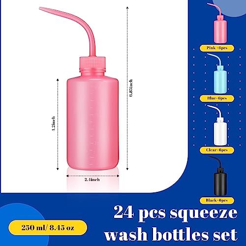 Dandat 24 Pcs Tattoo Squeeze Bottle, Lab Wash Bottle Plastic Safety Water Squirt Lash Rinse Cleaning Succulent Watering Irrigation Bottles for Indoor Plants (250 ml,Colorful) - Image 2
