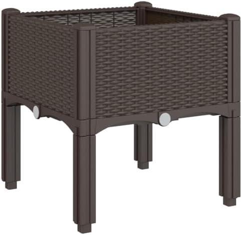 Raised Garden Planter Box with Legs 15.7" Rattan Look Brown - Image 6