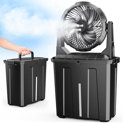 Ausic Portable Misting Fan, 9L 10-inch Outdoor Mist Fans for Outside Patios Cooling, 30000mAh Rechargeable Battery Fan with Water Box, 3 Strong Winds, 3 Spray Mister, Camping/Beach Summer Essentials by Ausic