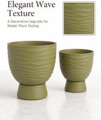 Green Terracotta Self Watering Plant Pots, 6 and 8 Inch with Saucers - Image 2