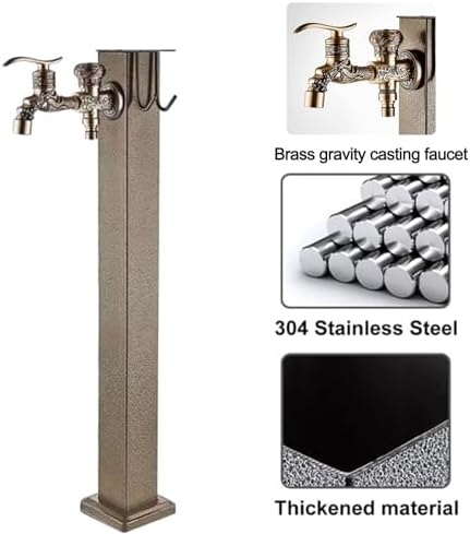 Antique Stainless Steel Garden Water Column with Faucet, Outdoor Anti-Freeze Floor Mount Water Tap with Garden Hose Holder Freestanding(B-80cm/31.5in) - Image 3