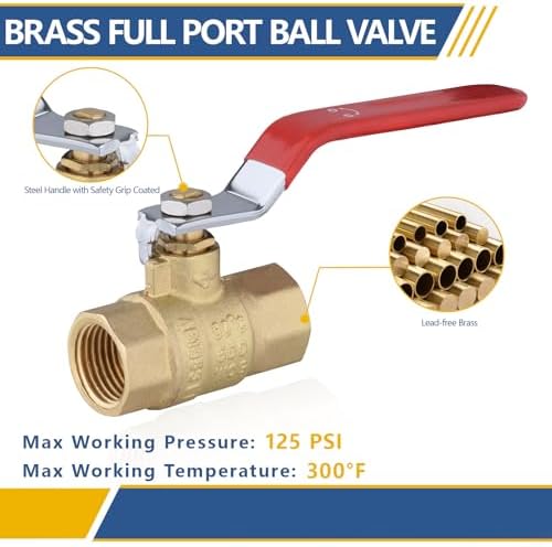 5PCS GUOFIS 1/2" Full Port Brass FIP Ball Valve,600 WOG Valve,Red Handle - Image 6