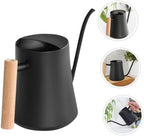 Vintage Black Stainless Steel Watering Can with Wooden Handle - Image 2