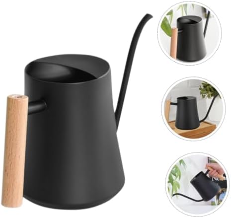 Vintage Black Stainless Steel Watering Can with Wooden Handle - Image 2