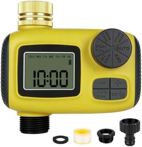 Watering Timers with Brass Inlet, Programmable Hose Timer for Garden Soaker Hose, Sprinkler Timer with Rain Delay/Manual Watering System, Digital Drip Irrigation for Yard, Lawn by Unknown