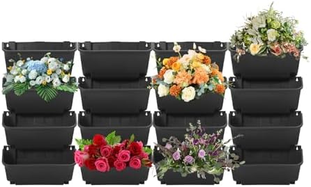 16 Pack Vertical Garden Planter,13 inch Wall Mounted Planter for Patio Indoor Outdoor Decor, Garden Self Watering Pot Balcony Plant Vegetable Fruit Herb Hanging Pocket Holder Flowerpot (Black) by kunghei