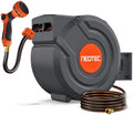 Upgraded Retractable Garden Hose Reel 5/8 inch x 100 ft Wall-Mounted 9 Pattern Nozzle Any Length Lock Automatic Slow Return 180° Swivel UV Resistant Heavy Duty Hose Reels for Outside by NEO-TEC