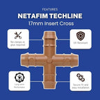 Netafim 17mm Techline Insert Cross - Drip Irrigation Barbed Cross Connector (50 PCS) | Compatible with 1/2" Drip Line Tubing | Easy Install | Precision Garden Watering (32500-006340) - Image 2