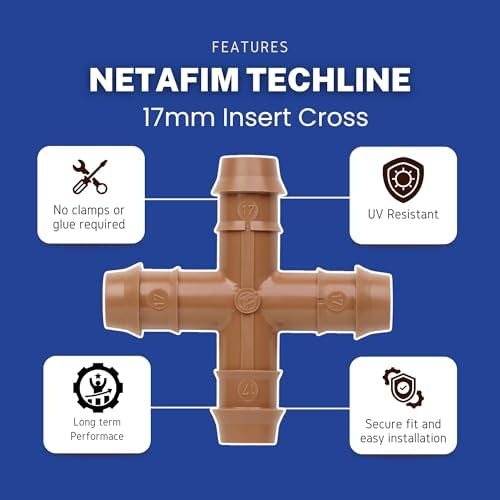 Netafim 17mm Techline Insert Cross - Drip Irrigation Barbed Cross Connector (50 PCS) | Compatible with 1/2" Drip Line Tubing | Easy Install | Precision Garden Watering (32500-006340) - Image 2
