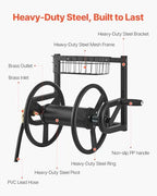 VEVOR Wall Mounted Garden Hose Reel, Holds 125 ft 5/8-inch Hose, Heavy-Duty Water Hose Winder, Space-Saving Design, Outdoor Manual Reel with Brass Fitting and Storage Basket for Yard Lawn - Image 3