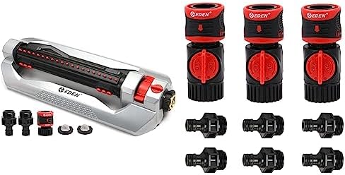Eden 96216 Heavy Duty Metal 3-Way Oscillating Sprinkler and Eden 93218 Premium Garden Connect Quick Release Kit by Unknown
