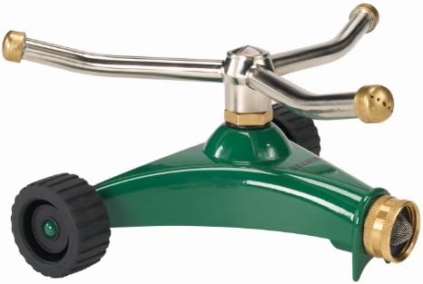 Dramm ColorStorm 3 Arm Whirling Sprinkler on 6" Wheeled Heavy Duty Metal Base, for Lawn, Yard, Garden and Large Area, Green, 70 Ft Diameter Reach by DRAMM