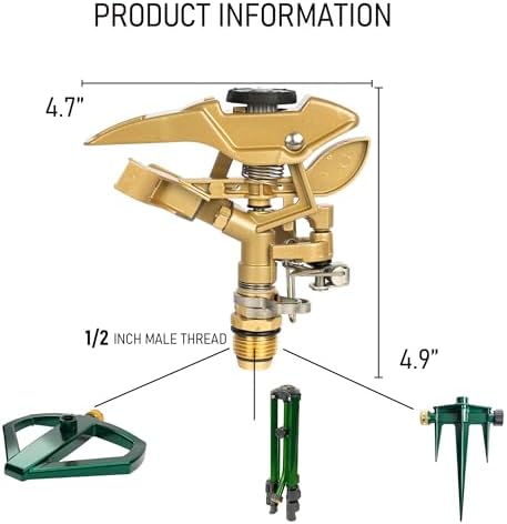 Hourleey 1/2 Inch Zinc Impact Sprinkler, 2 Pack Heavy Duty Lawn Sprinkler Head with Nozzles, Adjustable 0-360 Degree Impulse Watering Sprinklers for Large Coverage Garden Grass Yard Irrigation - Image 2