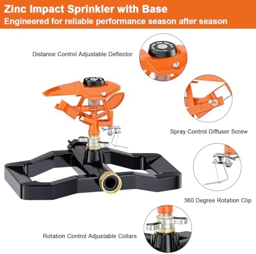 FANHAO Heavy Duty Pulsating Impact Sprinkler for Yard, 360 Degree Rotating Lawn Sprinklers with All Metal Base, Adjustable Large Area Irrigation Sprinkle for Garden, Covers Up to 5,800 Sq. Ft - Image 3