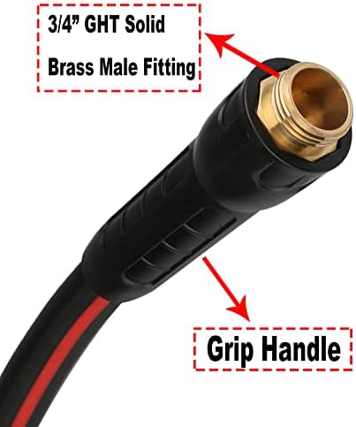 Hybrid Garden Hose 5/8 IN. x 75 FT, Heavy Duty, Lightweight, Flexible with Rotatable Grip Handle and Solid Brass Fittings, Gray+Red - Image 4