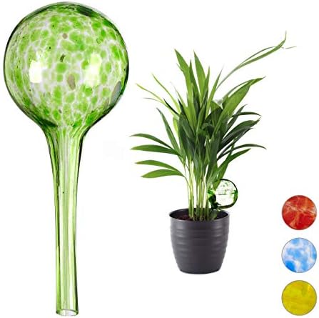 Relaxdays Globes, Regulated Irrigation for Plants and Flowers, Office & Holiday Watering Aid, Glass, Green, Set of 2 by Relaxdays