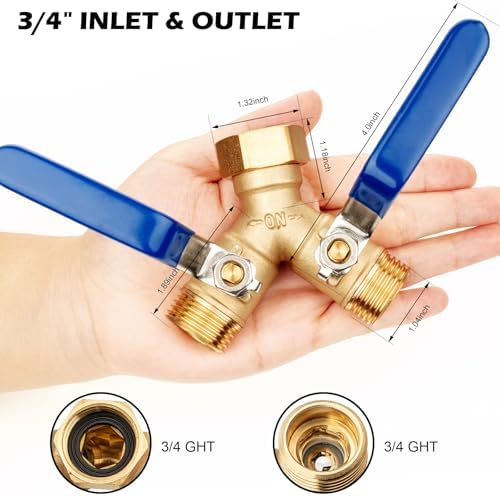 SheeChung RV Hose Splitter 2 Way Heavy Duty, Garden Hose Splitter With Stainless Steel Long Handle and Short Garden Hose 8ft x 5/8",Water Hose for Hose Reel Faucet,Lightweight,Leak Free,Flexible - Image 2