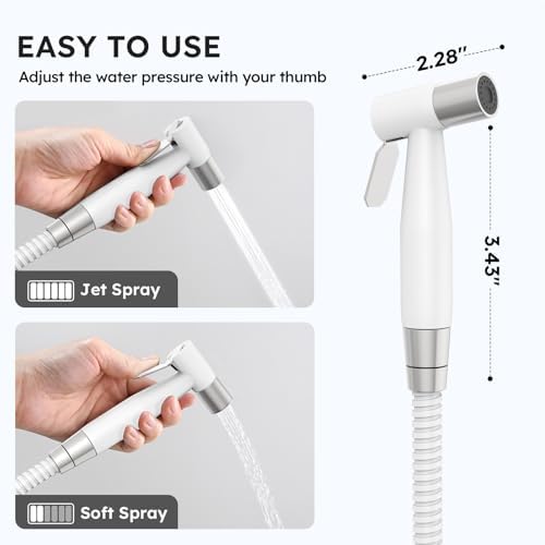 Arofa Handheld Toilet Bidet Sprayer for Toilet-Adjustable Water Pressure Control with Bidet Hose for Feminine Wash, Stainless Steel Jet Spray Cloth Diaper for Baby Wash - White/Brushed Nickel - Image 2