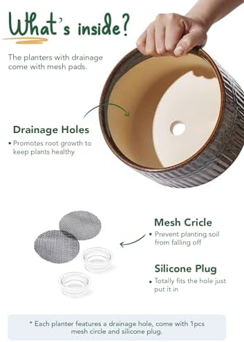 LE TAUCI Succulent Pots, 6.5+8 Inch Ceramic Pots for Plants Indoor, Shallow Round Succulent Planters with Drainage Hole, Set of 2, Reactive Glaze Black - Image 5