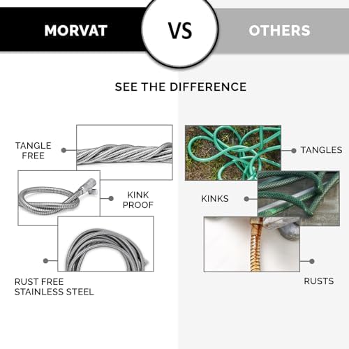 Morvat 50FT Stainless Steel Garden Hose with Brass ON/OFF Valve, Crush Resistant PLUS 2 Pack Coiled Brass Garden Hose Kink & Strain Protector, Connector for Water Valve & Faucet, with Washers & Tape - Image 4
