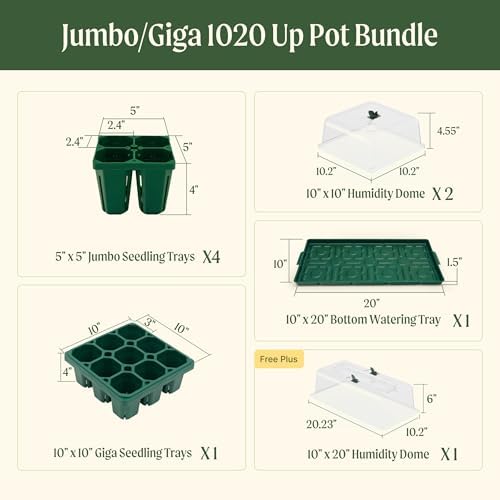 Vego garden Germination Bundle,4 Pack Jumbo and1 Pack Giga Seedling Trays with Seedling Tray Lids and 10" x 20" Bottom Watering Trays - Image 2