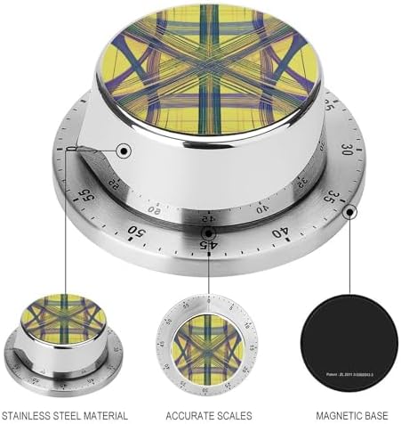 Mechanical Kitchen Timers for Cooking,Yellow and Purple Plaid Printed 60 Minute Magnetic Countdown Timer,Cute Cooking Timers with Alarm,Stainless Steel Time Timer Manual No Batteries Required - Image 3