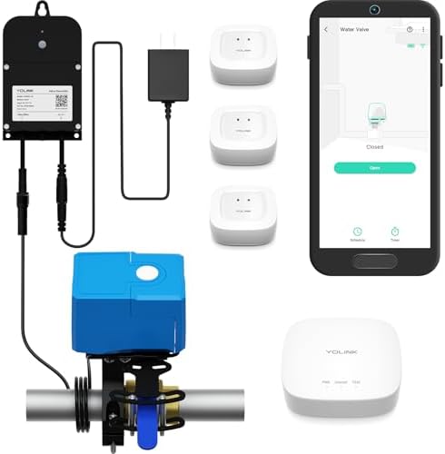 YoLink Smart Water Leak Protection System Kit: Bulldog Valve Robot, Smart Valve Controller 2, 3 Water Leak Sensors, Hub by YoLink