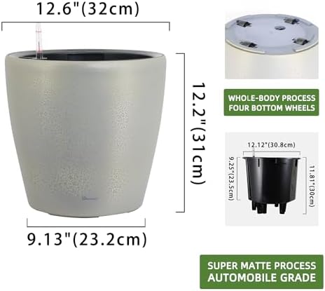 Dexceder 13x12 Self Watering Planter with Wheels (Grey Gold Crackle) - Image 3